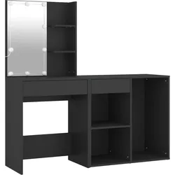 vidaXL LED-Schminktisch mit Schrank Schwarz Holzwerkstoff