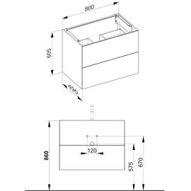 Keuco Waschtischunterschrank 2 Auszüge 80 x 49 x 60,5 cm Schwarz