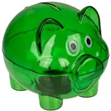 Sparschwein aus transparentem Kunststoff, Original-Spardose, kleine Größe (10 x 8 x 8 cm) für Kinder mit Deckel, leichte und robuste Spardose. (Grün)