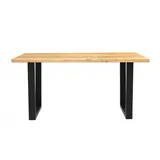 Esstisch HOME AFFAIRE "Model 1", braun (eiche natur, schwarz, natur), B:180cm H:76cm T:90cm, Tische, Esstisch, Eiche Massivholz und pulverbeschichtete Metallbeine