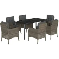 VidaXL 7-tlg. Garten-Essgruppe mit Kissen Grau Poly Rattan