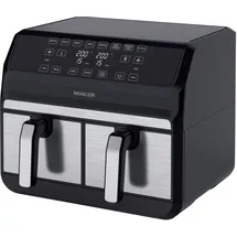 Sencor Luftfritteuse Air Fryer, Doppelfachfach, Luftzirkulationstechnologie, hohe Geschwindigkeit, berührbare Steuerung, bereit in 3 Minuten, 1700 W, Gesamtkapazität 8 l, Farbe Silber