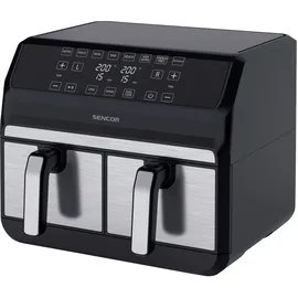 Sencor Luftfritteuse Air Fryer, Doppelfachfach, Luftzirkulationstechnologie, hohe Geschwindigkeit, berührbare Steuerung, bereit in 3 Minuten, 1700 W, Gesamtkapazität 8 l, Farbe Silber