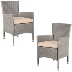 Polyrattan Gartenstuhl 2er-Set Creme/Beige stapelbar