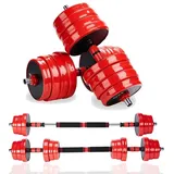 Melko Kurzhantel Hantel 4in1 Set Kurzhantel Langhantel Gewichte 20, 30 & 40 KG Fitness, (Set, Premium-Trainingsset), Geräuscharm und Bodenschonend rot
