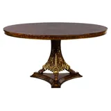 Casa Padrino Luxus Barock Esstisch Dunkelbraun Intarsien / Gold Ø 135 cm - Runder Barockstil Massivholz Küchentisch - Luxus Esszimmer Möbel im B...