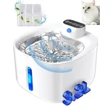 Trinkbrunnen für Katze Kabellos, 3.2L Wasserbrunnen für Katzen mit Bewegungsmelder, 4000mAh Batteriebetrieben Katzentrinkbrunnen, Leise Wasserpumpe, Tablett aus Edelstahl, Trinkbrunnen für Katzen
