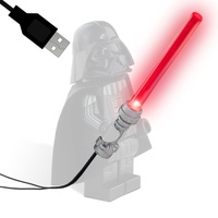 Laserschwert mit LED und USB Anschluss | Kompatibel mit Lego Star Wars | 80cm Kabel super Dünn | Für Minifiguren | Silberner Griff | (Rot, 80cm)