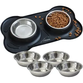 KaraLuna Napfunterlage mit Edelstahl Futternapf I Für Katzen & Hunde I Fressnapf Katze Futternapf Cat Bowl Hundenapf Katzenfressnapf Näpfe Station Napf Unterlage (400ml, Schwarz)