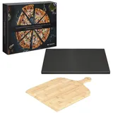 Navaris Pizzastein für Backofen - Glasierter Pizzastein 38x30cm & Bambus Pizzaschieber - Backstein für Ofen Grill - Brotbackstein Steinplatte Pizza Stone - Widerstandsfähig
