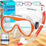 KAIMANA Tauchermaske SeaExplorer Schnorchelset Kinder inkl. Tragetasche, (Taucherbrille mit Schnorchel, Taucherbrille Kinder), Taucherbrille mit Stoffband/Silikonband orange Silikon-Strap