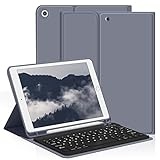 aoub Hülle mit Tastatur für iPad 9. Generation/iPad 8. Generation/iPad 7. Generation, Hülle mit Tastatur für iPad 10,2 2021/2020/2019, Kabellose QWERTZ Tastatur Hülle mit Stifthalter, Violett