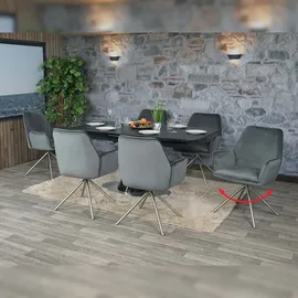 Mendler 6er-Set Esszimmerstuhl HWC-G67, Küchenstuhl Armlehne, drehbar Auto-Position, Samt MVG ~ dunkelgrau, Edelstahl