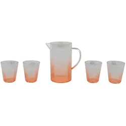 Decoris 4 Trinkgläser mit Kanne Kunststoff - Trinkgeschirr Gläser Krug Gläserset Karaffe Trinkbecher Wassergläser Saftgläser Limonadengläser Orange