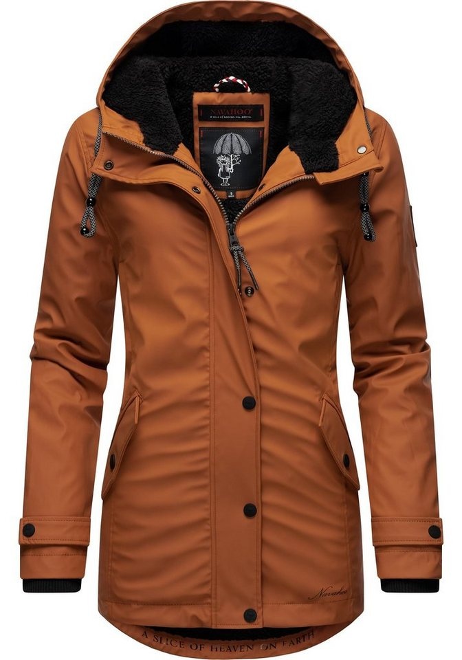 Navahoo Regenjacke Lindraa stylische wasserdichte Outdoorjacke mit Teddyfell braun S (36)