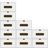 BigDean 10er Boxen-Set mit Sichtfenster & Schublade - Pappkarton aus Kraftpapier - Schuhbox Spielzeug-Box Aufbewahrung für Zubehör & Accessoires - Weiß