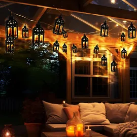Nowa Lichterkette Solarleuchten Aussen LED Solarlampe Gartenlampe Dekoration in Laternenform, Kunststoff schwarz, 30x LED warmweiß, L 200 cm