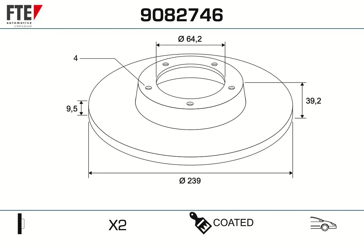 FTE Bremsscheibe 9082746 Vorderachse voll 239mm 10mm für NISSAN