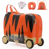 Minimax Kinderkoffer Hartschale Handgepäckkoffer Kofferset 45x36x20cm für Kinder Jungen und Mädchen 29L Kindergepäck Handgepäck Trolley Hartschalenkoffer für Easyjet 45x36x20 mit 4 Rädern Tiger