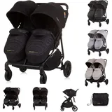 Chipolino Zwillingskinderwagen Top Stars, 77 cm breit, Wickeltasche, Fußsack schwarz