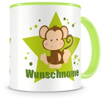 Samunshi® Kindertasse mit Namen Tasse Affe Personalisierte Tasse mit Namen Kinder Kinderbecher mit Namen Kindergarten grün 300ml