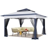 YITAHOME Pop Up Pavillon mit Seiten, 3,3 x 3,3 m Wasserdicht Pavillon mit Seitenteilen und Moskitonetz Outdoor-Überdachung mit Doppelverdeck für Camping, Party, Terrasse, Hinterhof, BBQ (Blau)