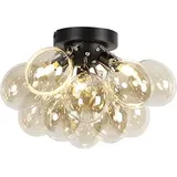QAZQA Design Deckenleuchte schwarz mit Braunglas 3-licht - Uvas