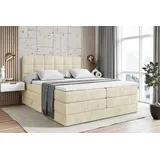 altdecor Boxspringbett mit Matratze Topper, Polsterbett mit Bettkasten APO KING | Beige Monolith | 140x200