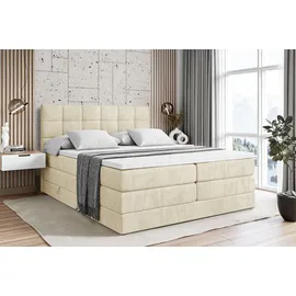 altdecor Boxspringbett mit Matratze Topper, Polsterbett mit Bettkasten APO KING | Beige Monolith | 140x200
