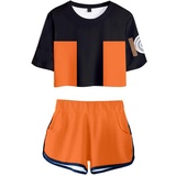 QYIFIRST Uzumaki Jersey Exposed Nabel T-Shirt Shorts Set Suit Sportswear Cheerleaders Cheerleader Cosplay Kostüm Orange Damen L