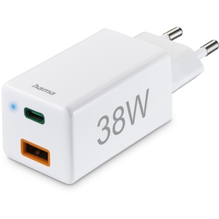 Hama Schnellladegerät USB C und USB A (2 Port Universal Ladestecker für Smartphone iPhone, Samsung u. Tablet, Mehrfach Ladeadapter 38 Watt mit Power Delivery und Qualcomm Quick Charge, Mini Ladegerät)