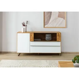 MASSIVMOEBEL24.DE Sideboard 160 x 87 x 43 cm Wildeiche geölt / Weiß