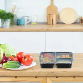 Relaxdays Meal Prep Boxen, 24er Set, 3 Fächer, mikrowellengeeignet, wiederverwendbar, Kunststoff Essensbehälter, schwarz