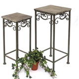 DanDiBo Ambiente Blumenhocker Metall Eckig 2er Set 56, 64 cm Blumenständer 11134 Beistelltisch Pflanzenständer Holzablage Blumensäule