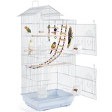 Yaheetech Vogelkäfig Vogelvoliere Wellensittichkäfig schwarz 46 x 35,5 x 99 cm, Vogelhaus mit Spielzeug Klettern Weiß
