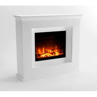 GLOW FIRE Elektrokamin mit Heizung und Kaminfeuer (Standkamin Europa) - elektrischer Kamin mit LED-Feuer in 3 Farben, Heizlüfter, Holz-Deko & Fernbedienung, 111x101x33 cm, Weiß