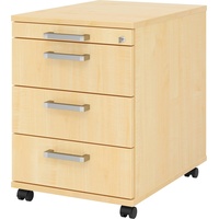 bümö Rollcontainer mit Schubladen, Container abschließbar aus Holz in Ahorn - Rollwagen für's Büro als Schreibtisch Unterschrank, Bürocontainer od.