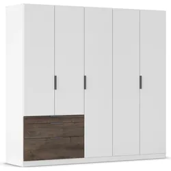 Kleiderschrank RAUCH "Koda", weiß (alpinweiß, atlantic oak dunkel), B:226cm H:210cm T:54cm, Holzwerkstoff, Schränke, mit asymmetrisch angeordneten Schubladen MADE IN GERMANY