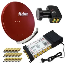 Fuba PremiumX Satelliten-Komplettanlage Fuba DAA 850 R Satellitenschüssel Alu Rot 5/12 Multischalter LNB F-Stecker, 1 SAT 12 Teilnehmer