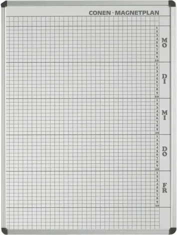 Plantafel mit Personalplan und Stundenraster aus beschreibbarer Premium Stahlemaille, weiß