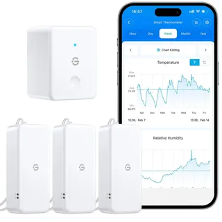 GoveeLife WLAN Hygrometer Thermometer Innen 3 Pack, Smart Temperatur und Luftfeuchtigkeitsmesser mit App Benachrichtigung und Datenspeicherung, geeignet für Gewächshaus, Weinkeller