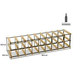 PROREGAL Modulares Weinregal VINOTECA MOD METAL | HxBxT 22,5x92,5x24,5cm | 9x2 Flaschen | Massives Kiefernholz | Natur | Flaschenregal