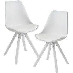 FineBuy 2er Set Retro Esszimmerstuhl Weiße Beine Polsterstuhl Küchenstuhl Kunstleder