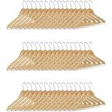 Relaxdays Kleiderbügel Set, 48 Hosenbügel aus Holz, Garderobenbügel, Haken 360° drehbar, HxB: 22,5x44,5cm, natur/silber
