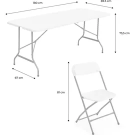 sweeek - 2er-Set Partytischen aus Kunststoff + 12 Stühle, zusammenklappbar - Dunkelgrau - Dunkelgrau/Weiß