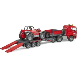 Bruder 02774 - MAN TGA LKW mit Tieflader und Manitou Teleskoplader rot 1:16
