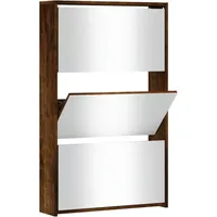 VidaXL Schuhschrank mit Spiegel 3 Fächer Räuchereiche 63x17x102,5 cm