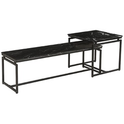 Casa Padrino Luxus Couchtisch 2er Set Schwarz - Metall Wohnzimmer Tische mit Marmorplatte - Wohnzimmer Möbel - Luxus Möbel