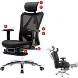 Mendler Bürostuhl HWC-J86, Schreibtischstuhl, ergonomisch, verstellbare Lordosenstütze 150kg belastbar ~ mit Fußstütze, schwarz