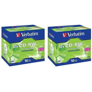 Verbatim CD-RW 700 MB, 20er Pack Jewel Case, CD Rohlinge beschreibbar, 52-fache Brenngeschwindigkeit mit Langer Lebensdauer, Leere CDs, Audio CD Rohling rewritable, CD leer